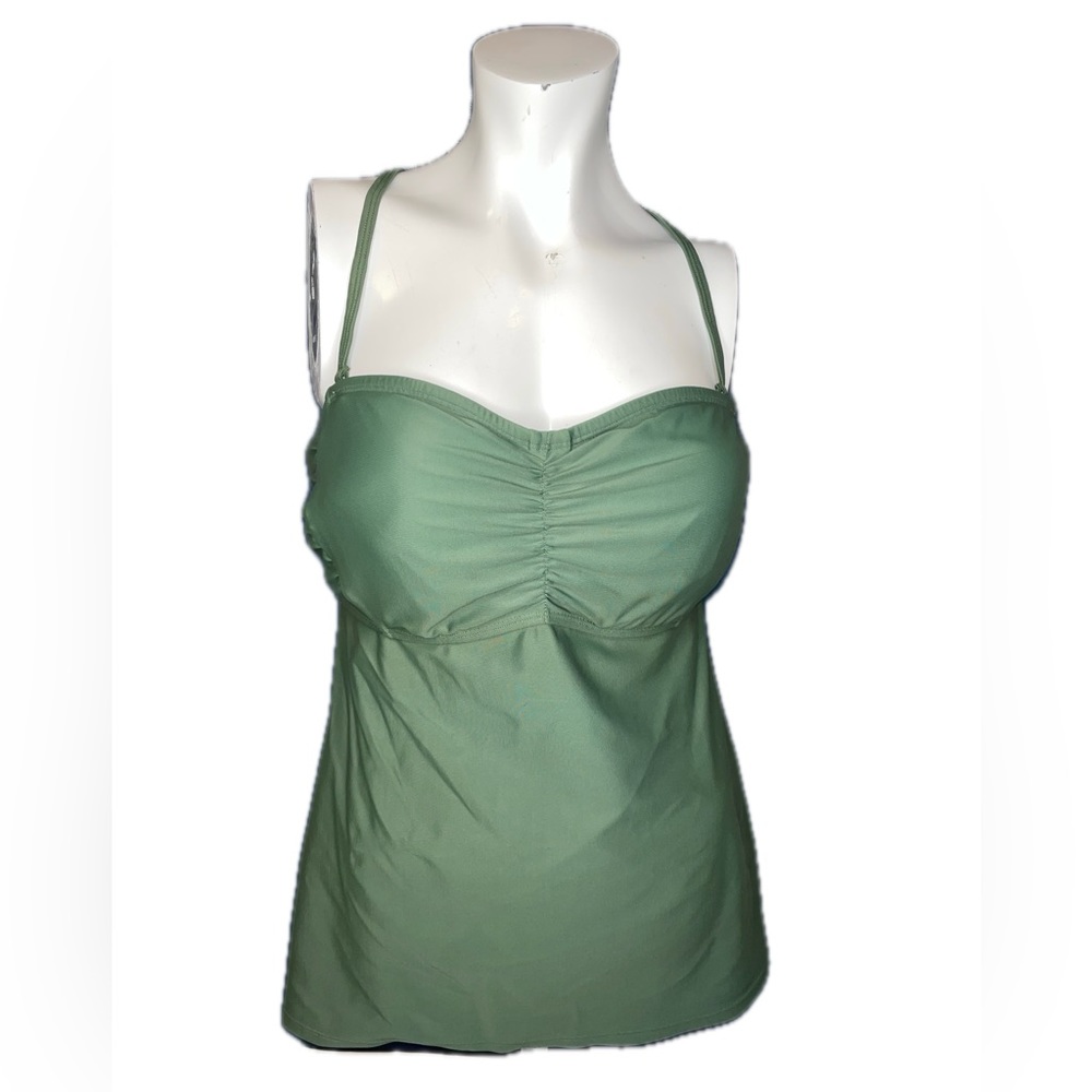 Athleta Tankini Side Tie Bottom 2 Piece Swimsuit Olive Green Strapless